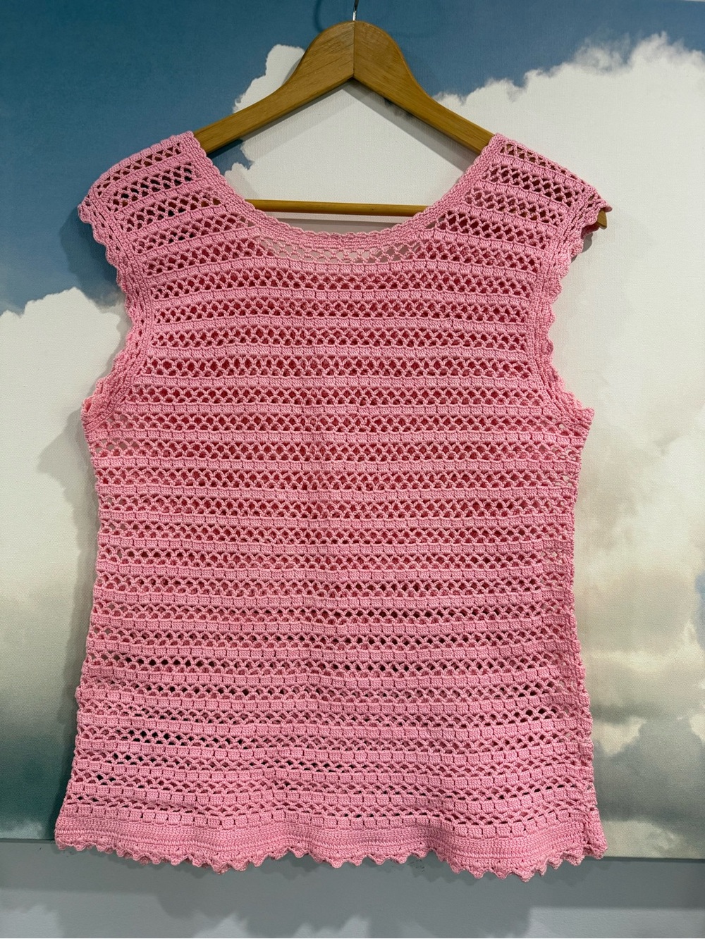 Pink Crochet Sleeveless Knit Top - Picture 6 of 9